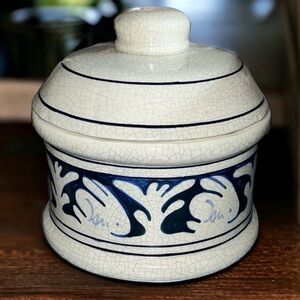Dedham Pottery Covered Dish with Blue Bunny Crackle by The Potting Shed 1.5 qt